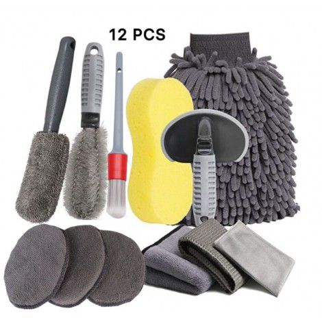 Cross border goods source car washing tool brush 12 piece set car tire brush double strand wheel hub brush encrypted large-sized car washing gloves