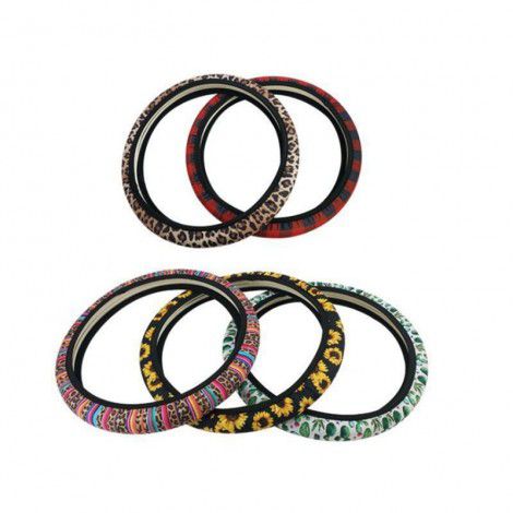 Wholesale cheap diving material automobile steering wheel cover, anti-skid, breathable, colorful pattern automobile steering wheel cover