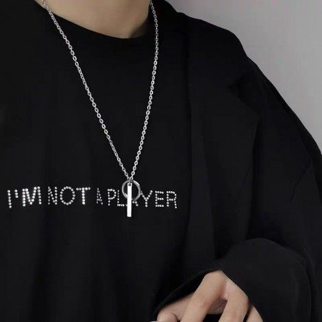 S925 Sterling Silver ol Ring Necklace men's and women's fashion minimalist ins hip hop versatile accessories gangster young master loves me