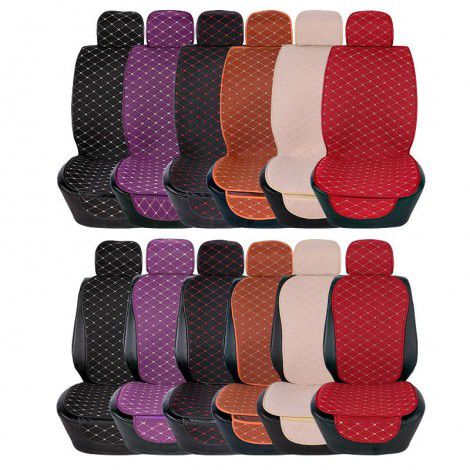 Linen rhombus car cushion, four seasons general, breathable, three piece cushion, non slip, five piece set, small waist cushion