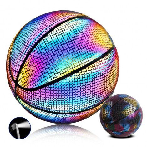 Cross border holographic reflective luminous fluorescent basketball rainbow sky net red cool Tiktok No. 7 blue ball spot