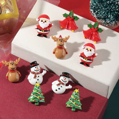 Naizhu European and American holiday ornaments lovely cartoon resin Santa Claus elk Christmas Tree Earrings Christmas studs