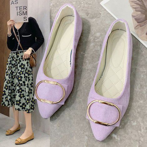 Single shoes: Women's large size foreign trade new pointed flat shoes in spring, summer, autumn and winter of 2022, women's Suede multi-color single shoes 4243
