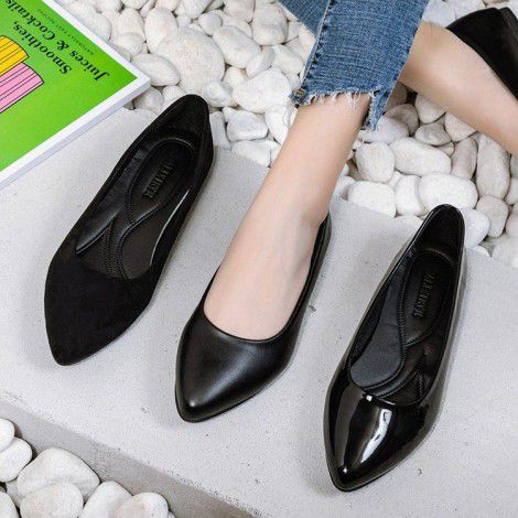 Work shoes women's spring and autumn single shoes soft leather soft bottom flat bottom black small leather shoes professional work thick heel low heel women's shoes 