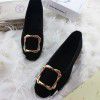 autumn and winter new fashion square head comfortable large women's shoes with velvet square buckle flat shoes women's single shoes foreign trade multicolor 