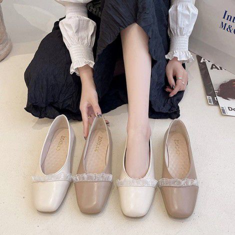 Casual single shoe female spring 2022 new style square head shallow mouth fairy style one foot lazy shoes net red flat shoes 