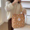 Women's printed handbag leisure Europe and America large capacity corduroy canvas bag women's travel shopping Plush shoulder bag
