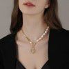 Natural baroque pearl love necklace women's stitching ins hip hop clavicle chain