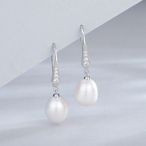 925 Silver Freshwater Pearl long earrings female European and American retro high-grade ear hook earrings DIY empty support jewelry wholesale