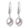 925 Silver Freshwater Pearl long earrings female European and American retro high-grade ear hook earrings DIY empty support jewelry wholesale