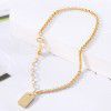 Cross border European and American trend simple 18K plated gold bracelet geometric tag round bead chain personalized titanium steel bracelet (female)