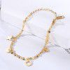 Cross border European and American trend simple 18K plated gold bracelet geometric tag round bead chain personalized titanium steel bracelet (female)