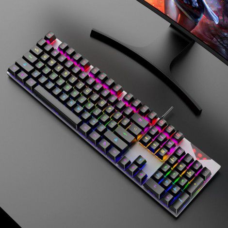 Hyun silver fox K60 wired real mechanical keyboard green axis lighting game eat chicken E-sports office 104 key keyboard cross border
