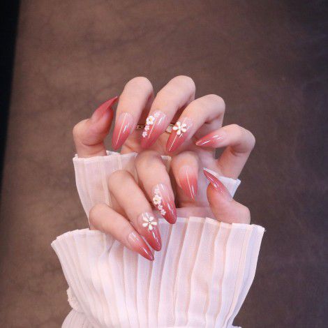 Nail enhancement patch: wear nails, nail enhancement products, medium and long length, jujube red, gradually changing nail patch, false nail net, red nail patch