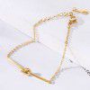 Cross border European and American trend simple 18K plated gold bracelet geometric tag round bead chain personalized titanium steel bracelet (female)