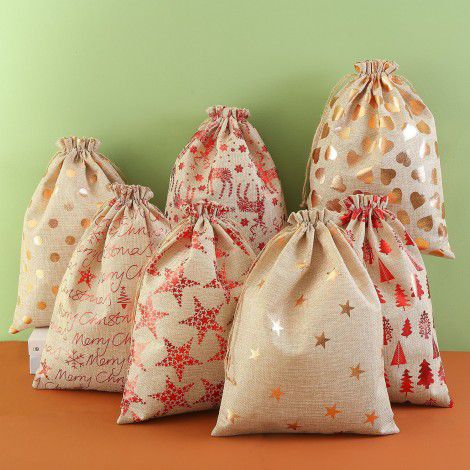 Spot: 30 * 40 large gilded cotton linen christmas bag, European and American Christmas children's gift bag, bundle mouth gift bag