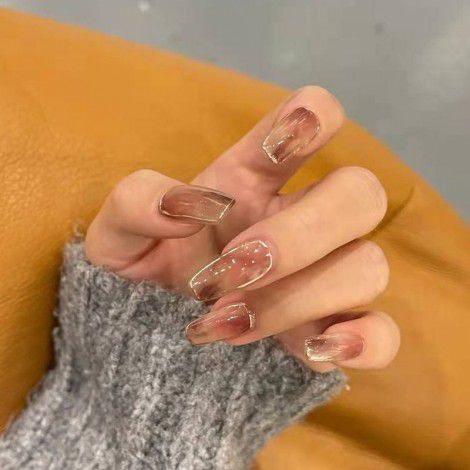 Autumn and winter net red nail enhancement wearable false nail halo dyed amber soft wearing Nail Nail Sticker Removable nail patch