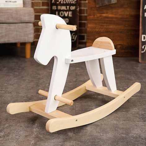 Blue Castle children's rocking horse Trojan horse Nordic style pure wood Trojan horse baby toy birthday gift