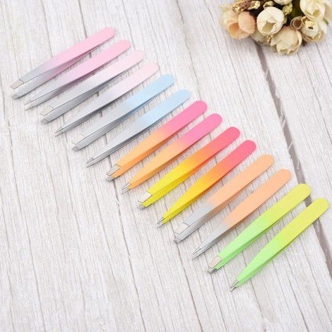 Manufacturer wholesale stainless steel gradient eyebrow clip eyebrow clip tweezers oblique mouth beauty makeup tool set