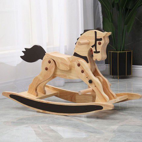 Solid wood rocking horse, small wooden horse, children, children, wooden toys, adults can sit for one year old baby's birthday gift