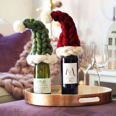 new Christmas wine bottle set hand woven Icelandic wool holiday table decoration wholesale