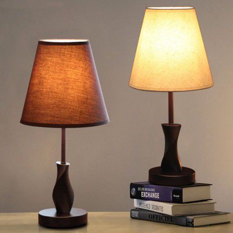 Simple modern solid wood cloth table lamp hotel bedroom bedside small night lamp dimming remote control decorative table lamp