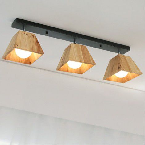 Simple modern wood art strip three head ceiling lamp creative restaurant study lamp balcony porch ceiling lamp