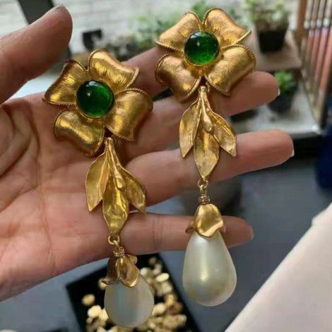 European and American middle ancient earrings, glass jelly, long earrings, vintage 925 pin earrings, Western antique jewelry