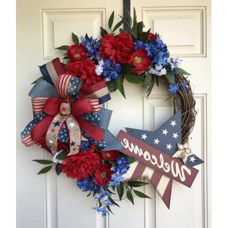 New products of cross-border independent station: American National Day, independence day, wreath, door hanging, home fabric decoration, holiday window props