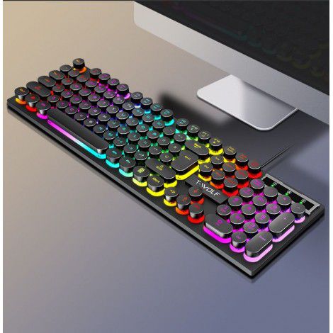T-wolf spot T80 wired retro punk keyboard luminous USB computer keyboard one set wholesale cross-border