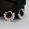  S925 pure silver inlaid pearl earrings buckle for women's fashionable geometric earrings