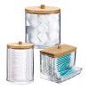 Bamboo covered cotton swab storage box, makeup remover cotton box, transparent bathroom stacking storage jar, acrylic cotton ball dust box